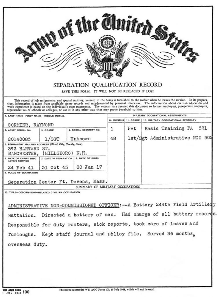 5b. 31 October 1945 Separation Paper